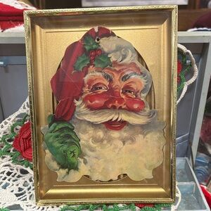 VINTAGE DENNISON DIE CUT CARDBOARD SANTA CLAUS FACE CHRISTMAS DECORATION